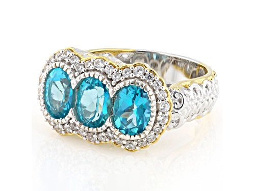 3.04ctw Topaz, White Zircon Rhodium & 24K Yellow Gold Over Palladium Sterling Silver Two-Stone Ring - Size 7