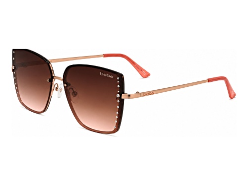 BEBE Rose Gold Square Frame / Brown Gradient Lenses Sunglasses
