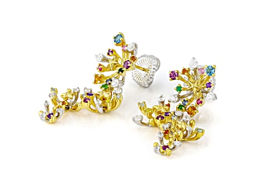 2.30ctw Multi Gemstone Rhodium & 24k Yellow Gold Over Palladium Sterling Silver Fireworks Earrings