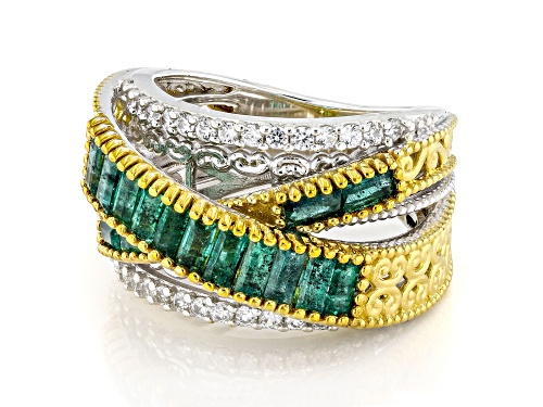 2.14ctw Grizzly Emerald, White Zircon 24K Yellow Gold Over Palladium Sterling Silver Ring - Size 10