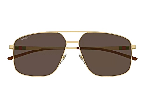 Gucci Gold Square Frame / Brown Lenses Sunglasses