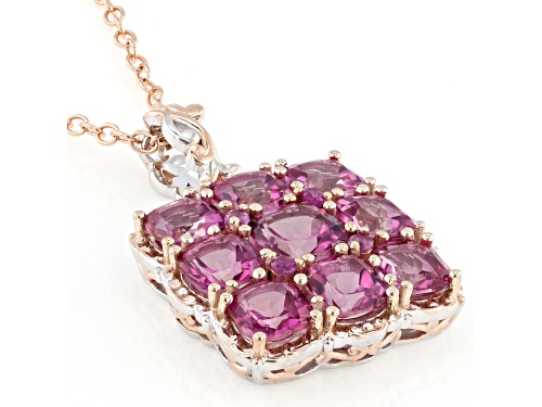 6.70ctw Pink Topaz, Sapphire Rhodium & 18k Rose Gold Over Palladium Sterling Silver Pendant W/Chain