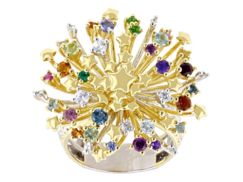 1.33ctw Multi Gemstone Rhodium & 24K Yellow Gold Over Palladium Sterling Silver Two-Tone Ring - Size 9