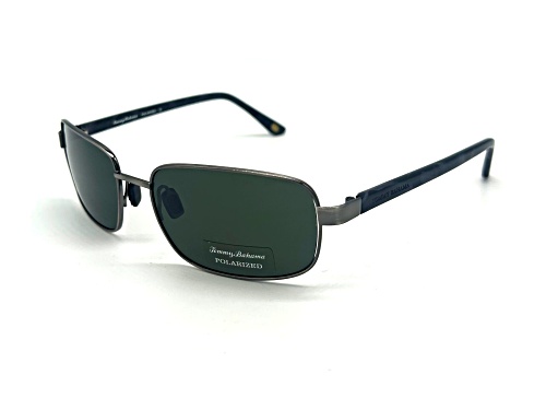 Tommy Bahama Matte Silver Tone Rectangular Frame / Green Polarized Lenses Sunglasses
