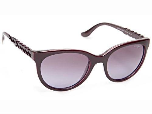 Vogue Women's Bordeaux Glitter Round Frame / Pink Brown Lenses Sunglasses