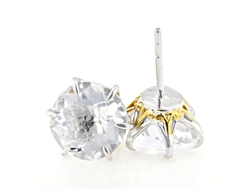 7.28ctw Round White Quartz Rhodium & 24K Yellow Gold Over Palladium Sterling Silver Jubilee Earrings