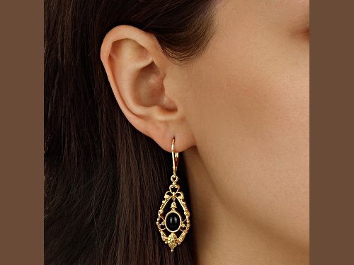 Gold Tone Teardrop With Oval Stone Leverback Earrings