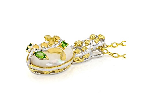 .16ctw Chrome Diopside, 14x10mm MOP Rhod/24k Yellow Gold Over Palladium Silver Pend/Chain