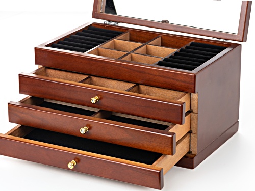 Wooden Floral Jewelry Box With 4 Tiers and Mirror