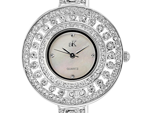 Adee Kaye™ White Crystal Silver Tone Rhodium Over Brass Watch