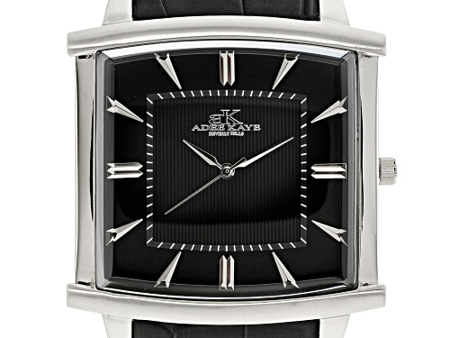 Adee Kaye™ Gent's Stainless Steel Black Tone Dial And Black Leather Band Watch