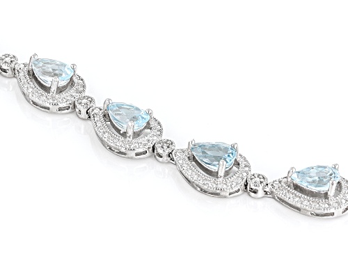 10.20ctw Blue Topaz With 0.01ct White Diamond Accent Rhodium Over Sterling Silver Bracelet - Size 7.25