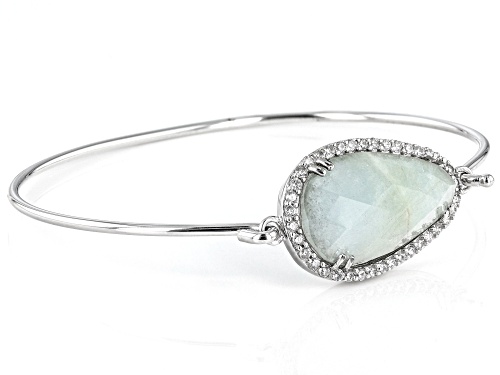 23x12.mm Milky Aquamarine And Cubic Zirconia Rhodium Over Sterling Silver Bangle Bracelet - Size 7
