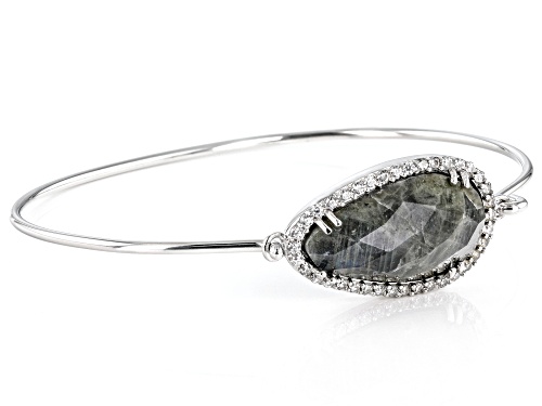 23x12mm Gray Labradorite And Cubic Zirconia Rhodium Over Sterling Silver Bangle Bracelet - Size 7