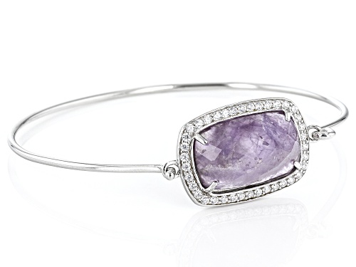 19x11mm Amethyst And Cubic Zirconia Rhodium Over Sterling Silver Bangle Bracelet - Size 6.75