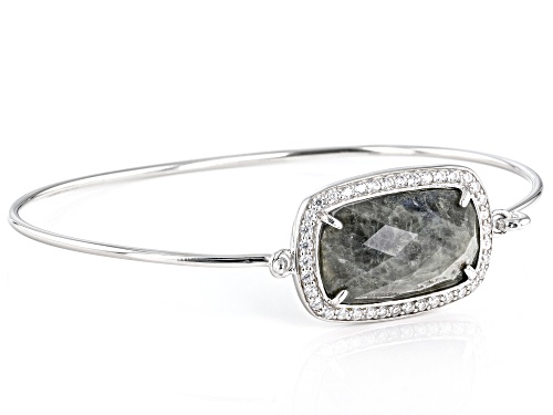 19x11mm Labradorite And Cubic Zirconia Rhodium Over Sterling Silver Bangle Bracelet - Size 6.75