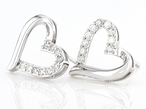 0.25ctw White Diamond Rhodium Over Sterling Silver Heart Stud Earrings