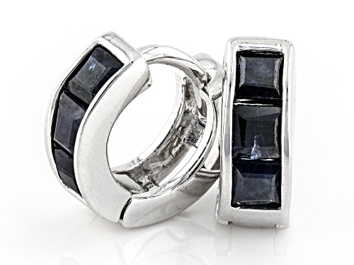 0.76ctw Square Blue Sapphire Rhodium Over Sterling Silver Huggie Earrings
