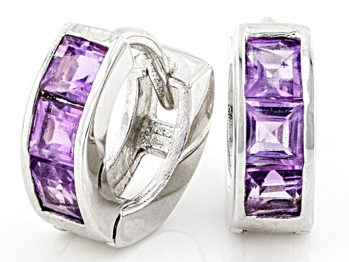0.49ctw Square Amethyst Rhodium Over Sterling Silver Huggie Earrings
