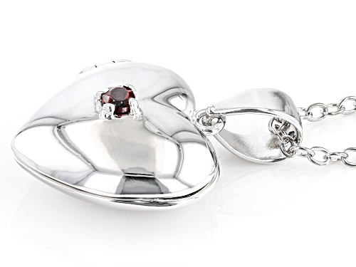 0.05ct Round Red Garnet Rhodium Over Sterling Silver Heart Pendant With Chain