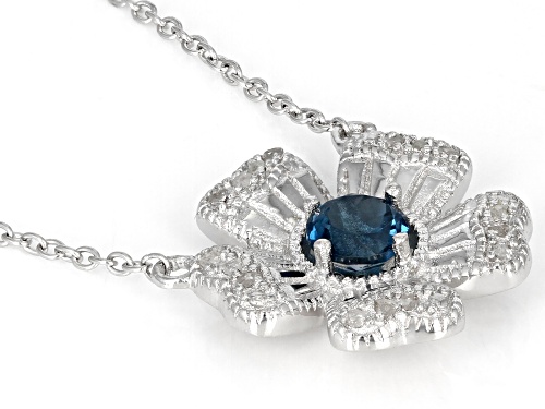 0.50ct Round London Blue Topaz With .09ctw Diamond Accent Rhodium Over Sterling Silver Necklace - Size 18