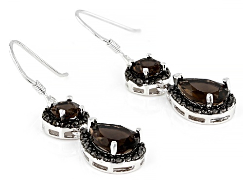 3.78ctw Smoky Quartz With .02ctw Black Diamond Accent Rhodium Over Sterling Silver Dangle Earrings