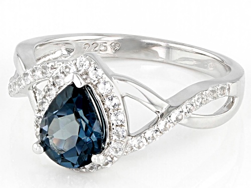 1.35ct London Blue Topaz With 0.33ctw White Topaz Rhodium Over Sterling Silver Ring - Size 8