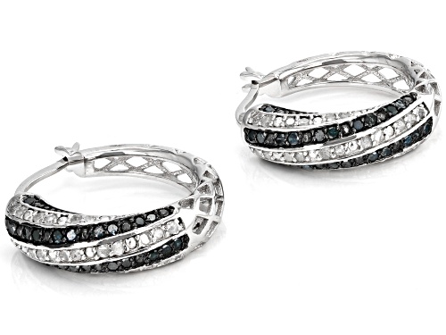 0.44ctw Blue and 0.44ctw White Diamond Rhodium Over Sterling Silver Hoop Earrings