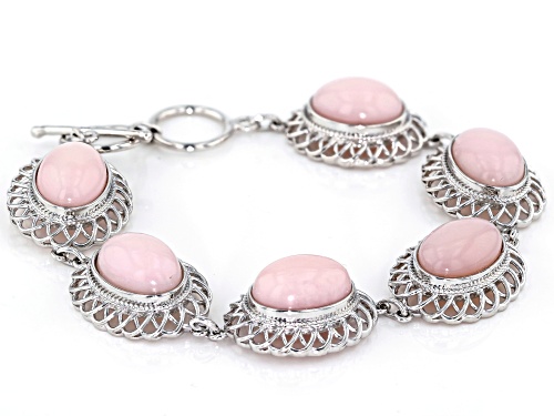 14x10mm Oval Peruvian Pink Opal Rhodium Over Sterling Silver Bracelet - Size 7.25