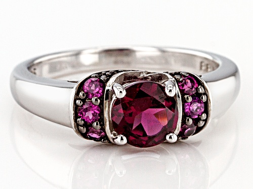 1.25CTW ROUND RASPBERRY COLOR RHODOLITE RHODIUM OVER STERLING SILVER RING - Size 8