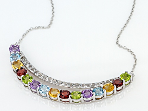 4.14CTW Multi-color Mixed Gemstone with .88ctw White Topaz Rhodium Over Silver Necklace - Size 18