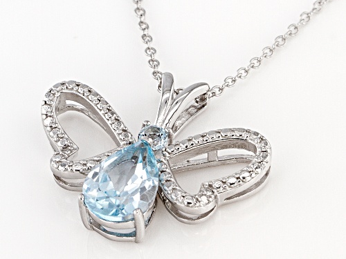 3.15ctw Pear Shape and Round Glacier Topaz(TM)  Rhodium Over Silver Butterfly Pendant W/Chain