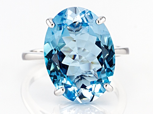 15.20ct Oval Glacier Topaz(TM) Rhodium Over Sterling Silver Solitaire Ring - Size 6