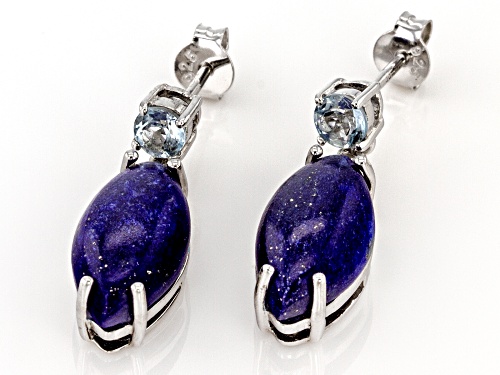 Lapis Lazuli with .51ctw Glacier Topaz™ & .03ctw White Zircon Rhodium Over Silver Dangle Earrings