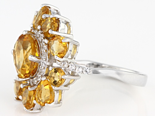 3.71CTW MIXED SHAPE GOLDEN CITRINE WITH .43CTW WHITE ZIRCON RHODIUM OVER STERLING SILVER RING - Size 9