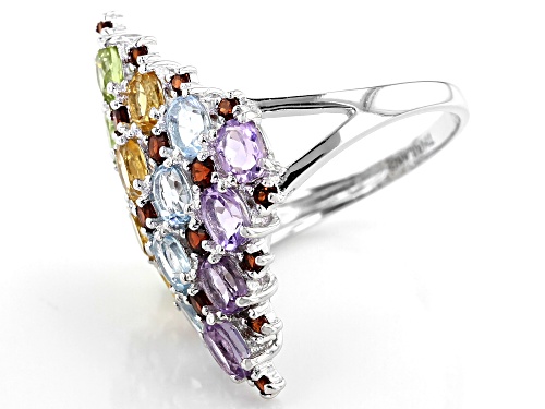 3.67ctw oval and round multi-gemstones rhodium over sterling silver ring - Size 7
