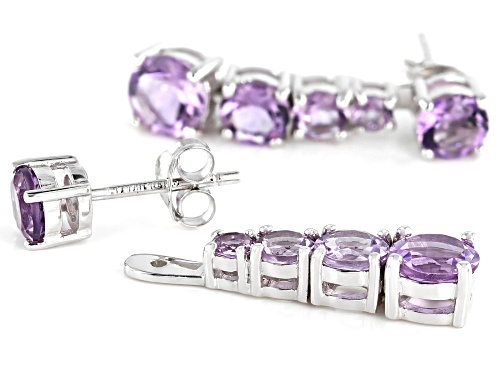 4.00ctw Graduated 3, 4, 5 & 6mm Round Amethyst Rhodium Over Silver Stud & Charm Earrings Set
