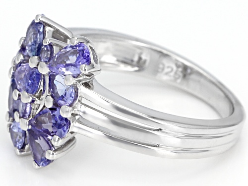 1.51CTW PEAR SHAPE AND ROUND TANZANITE RHODIUM OVER STERLING SILVER RING - Size 8