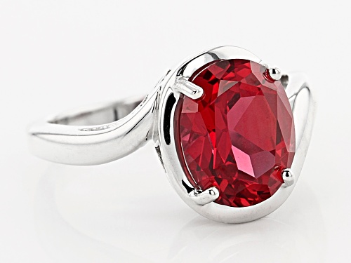4.16CT OVAL LAB CREATED PADPARADSCHA RHODIUM OVER STERLING SILVER SOLITAIRE RING - Size 8