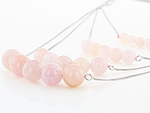 Graduated 6mm, 8mm, 10mm and 12mm round morganite beads sterling silver 4 strand necklace - Size 16