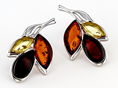 12x6mm & 9x4mm marquise with 10x5mm pear shape amber rhodium over silver 3-stone leaf earrings
