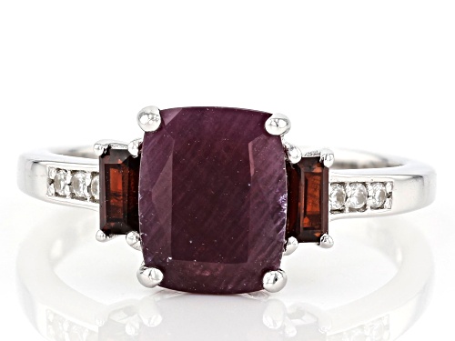 2.04ct Indian Ruby with .28ctw Vermelho Garnet™ & .04ctw White Zircon Rhodium Over Silver Ring - Size 7