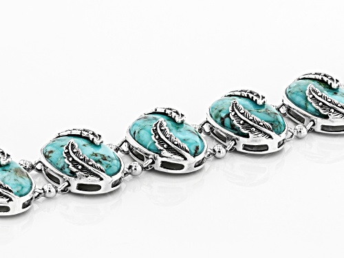 18X13MM OVAL CABOCHON TURQUOISE RHODIUM OVER STERLING SILVER 6-STONE BRACELET