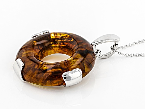 34MM DONUT SHAPE CABOCHON AMBER RHODIUM OVER STERLING SILVER ENHANCER WITH CHAIN