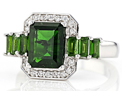 2.57CTW CHROME DIOPSIDE WITH .22CTW WHITE ZIRCON RHODIUM OVER STERLING SILVER RING - Size 8