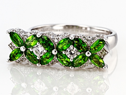 1.08ctw marquise chrome diopside and .48ctw round white zircon rhodium over silver band ring - Size 7