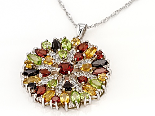 6.89ctw Multi-Gemstone Rhodium Over Sterling Silver Pendant with Chain