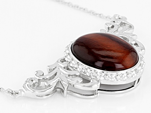 20X15MM OVAL CABOCHON TIGER'S EYE RHODIUM OVER STERLING SILVER NECKLACE - Size 18