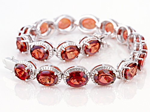 15.90ctw Oval Red Labradorite Rhodium Over Sterling Silver Tennis Bracelet - Size 8