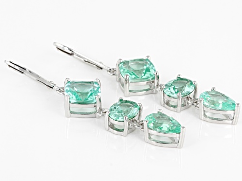 8.98CTW MIXED SHAPES LAB CREATED GREEN SPINEL RHODIUM OVER STERLING SILVER DANGLE EARRINGS